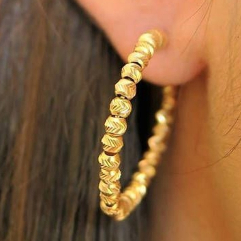 Goldtone Beaded Hoop Earrings